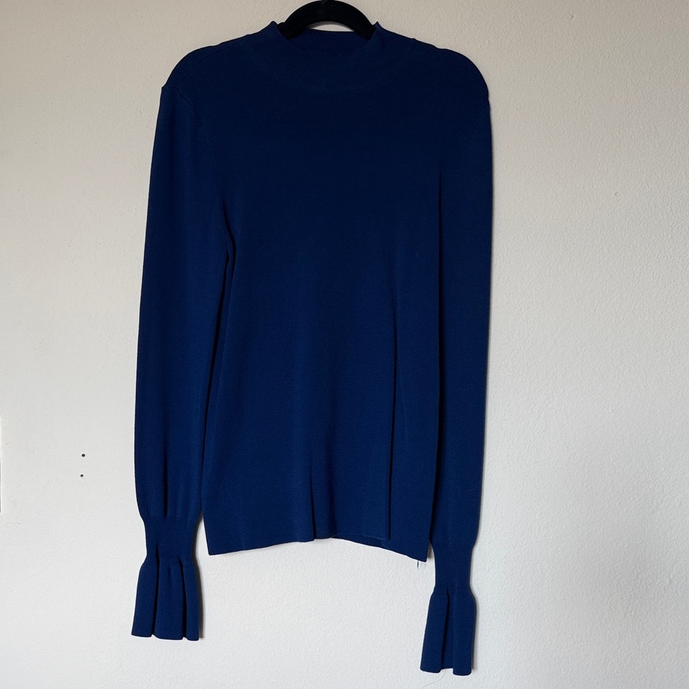 H&M Royal Blue Mock Neck Long Sleeve Top with Pleated Cuffs